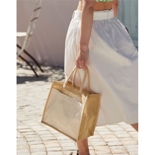 Cotton Pocket Natural Starched Jute Midi Tote Thumbnail