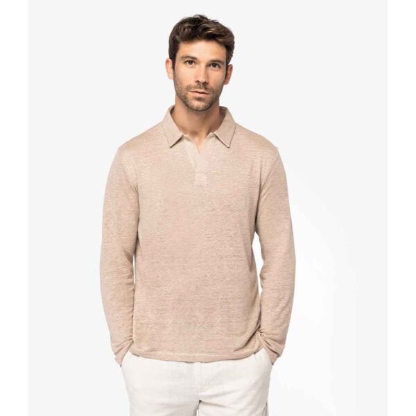 Spasso Long Sleeve Linen Polo Shirt Thumbnail
