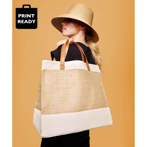Adley jute with faux leather tote Thumbnail