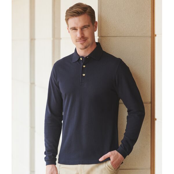 Henbury Long Sleeve Cotton Piqué Polo Shirt Thumbnail