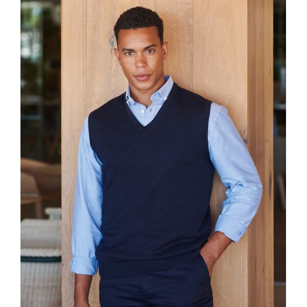 Henbury Lightweight Sleeveless Cotton Acrylic V Neck Sweater Thumbnail