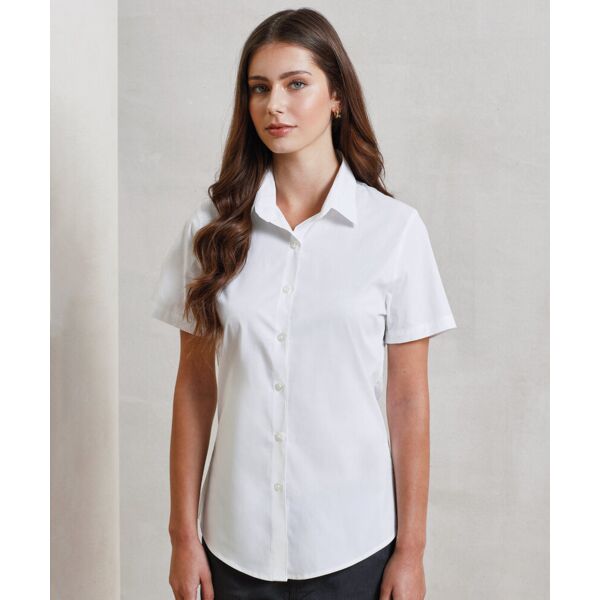 Women's stretch fit cotton poplin short sleeve blouse Thumbnail