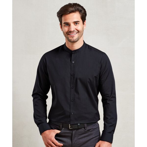Banded collar grandad long sleeve shirt Thumbnail